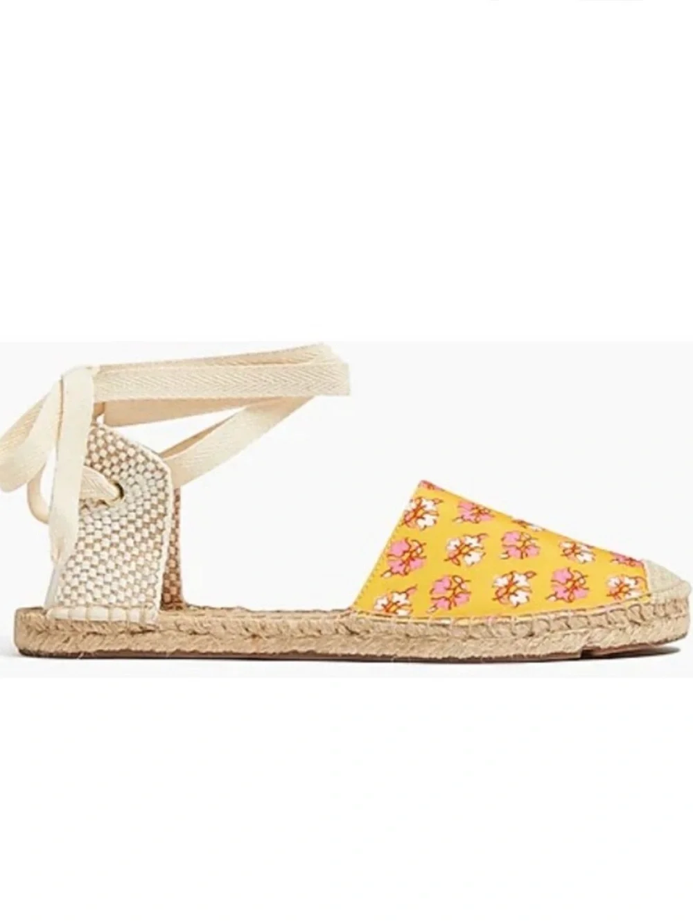 J. Crew D’Orsay Floral Lace-Up Espadrille Flats Orange Pink Canvas | Ankle Tie 7